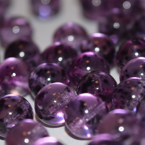 6mm Speckled Amethyst Beads, Purple Round Beads With Specks, Czech Glass Beads