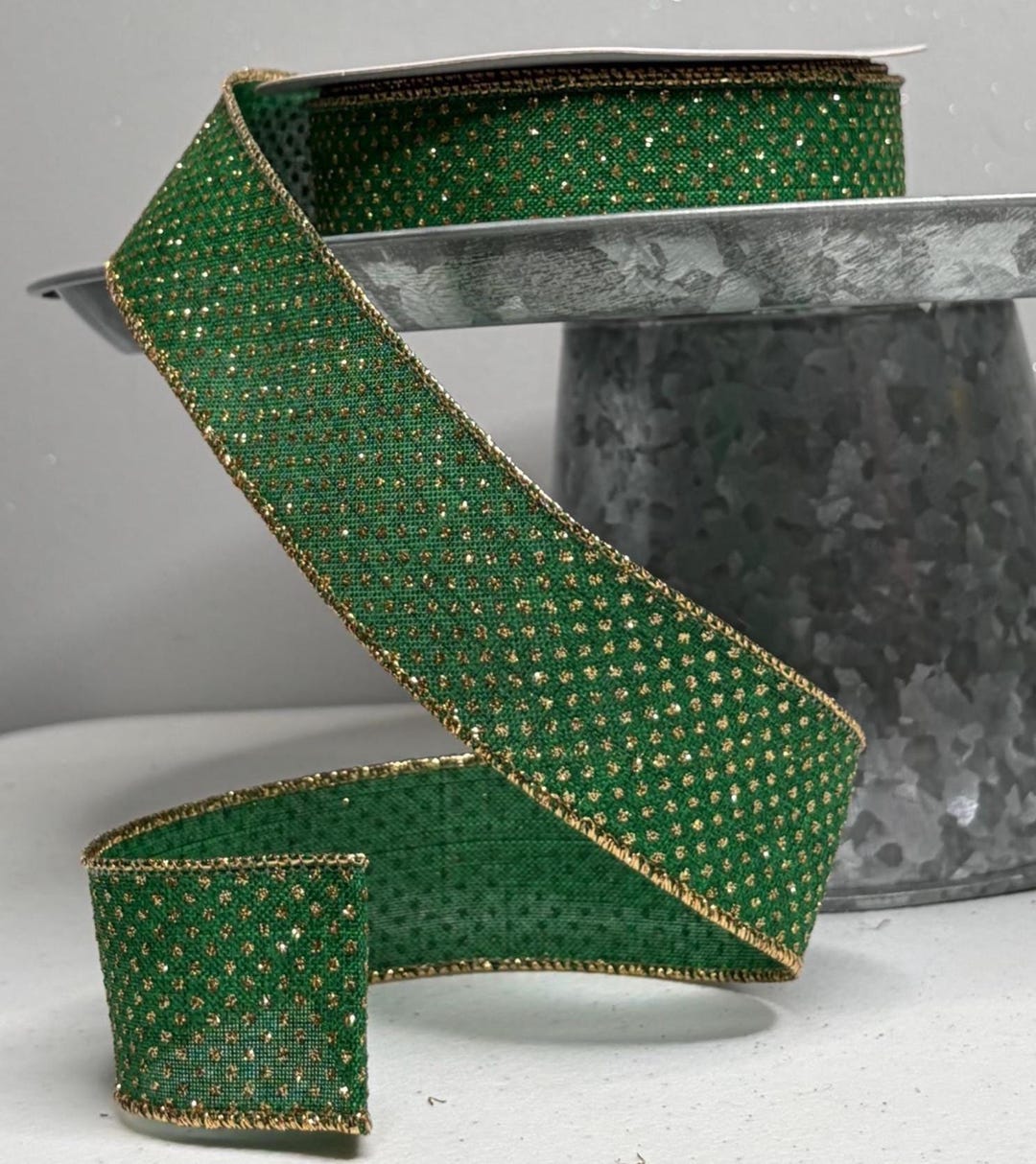 RG Ribbon Green Gold Polka Dots RGA1731MF 1.5