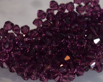 Amythest Bicone Swarovski beads 4mm, 50 Beads, 100 Beads