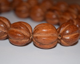 Wood Pumpkin Beads, Carved Squash beads, 20mm x 19mm, Orange Fall beads