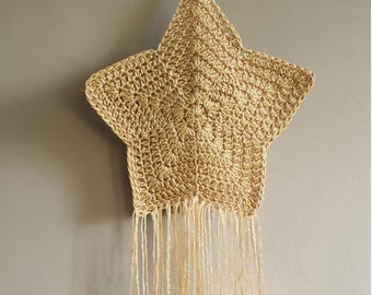 Patrón de ganchillo para colgar en la pared con forma de estrella estilo boho – Descarga gratuita en PDF