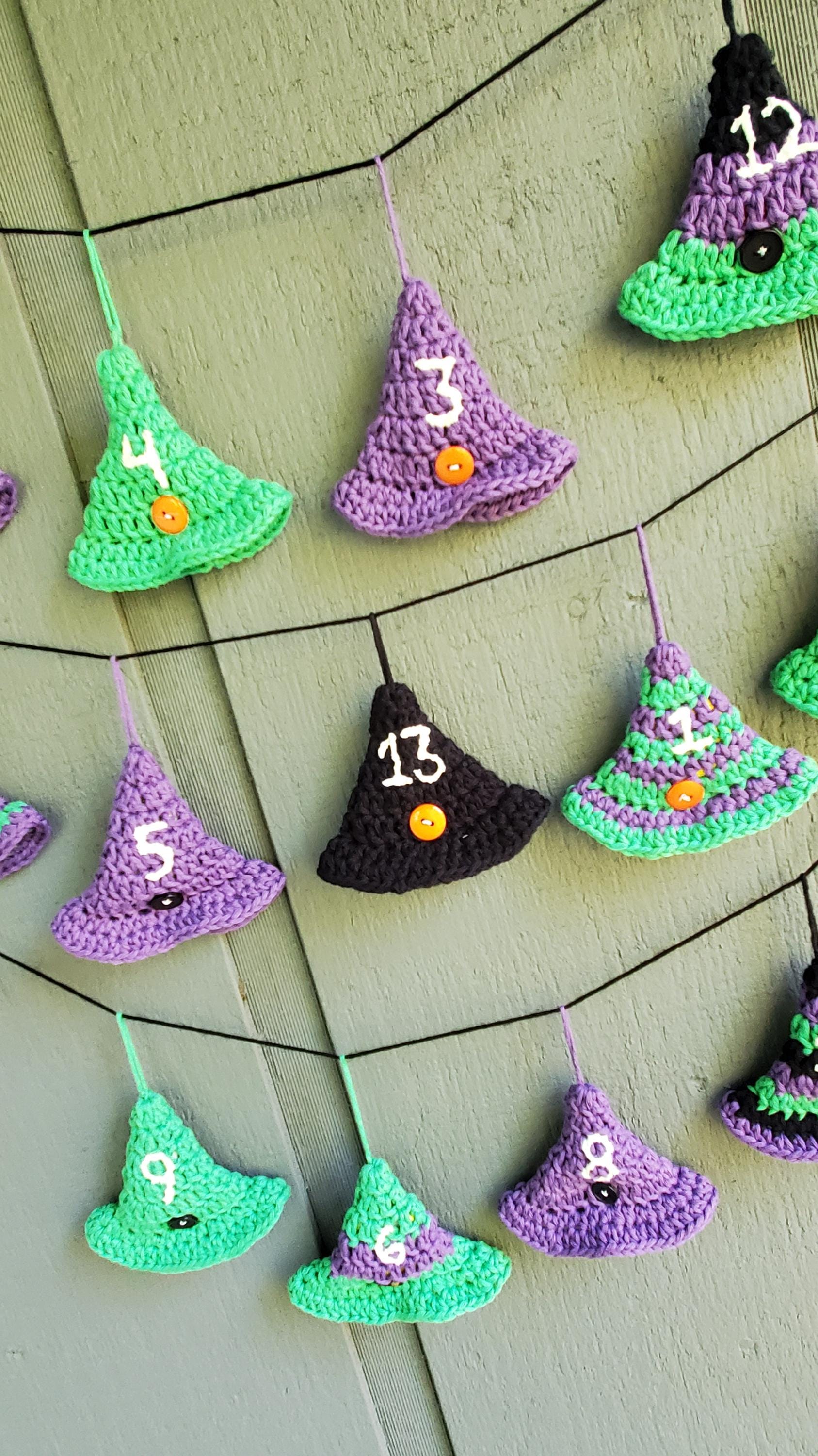 40 Crochet Witchy Stuff Patterns with Hats, Bats, and Ghosts 36 Witch's Hat Advent Calendar Crochet