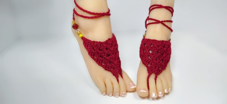 Barefoot Crochet Sandals, Bridal Foot Jewelry, Beach Vacation Shoes image 2