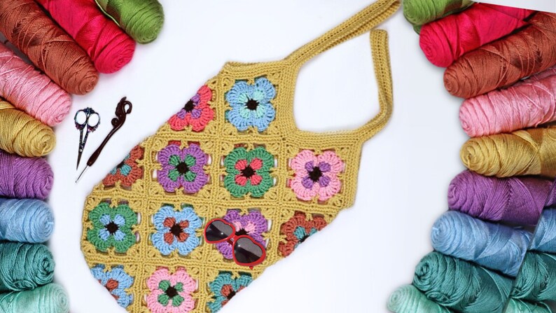 Blossom Bloom Crochet Bag Pattern PDF & video tutorial for crochet tote bag image 1