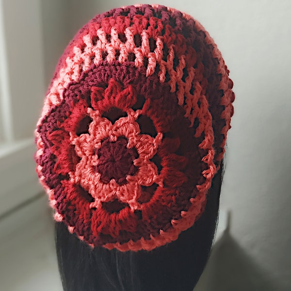 Crochet Slouchy Hat Pattern With Flower Motif