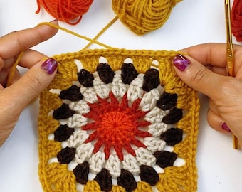 Wagon Wheel häkeln Grandma Square Afghan Muster PDF - Anfänger - Kammgarn