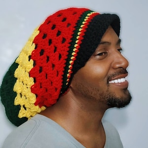 Crochet Granny Stripe Hat Pattern | Pan African |Rasta Slouchy Hat