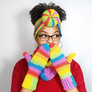 Rainbow Crochet Mittens & Crochet Top Knot Headband (with Video)