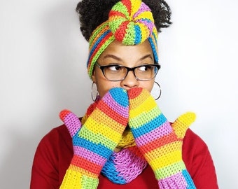 Rainbow Crochet Mittens & Crochet Top Knot Headband (with Video)