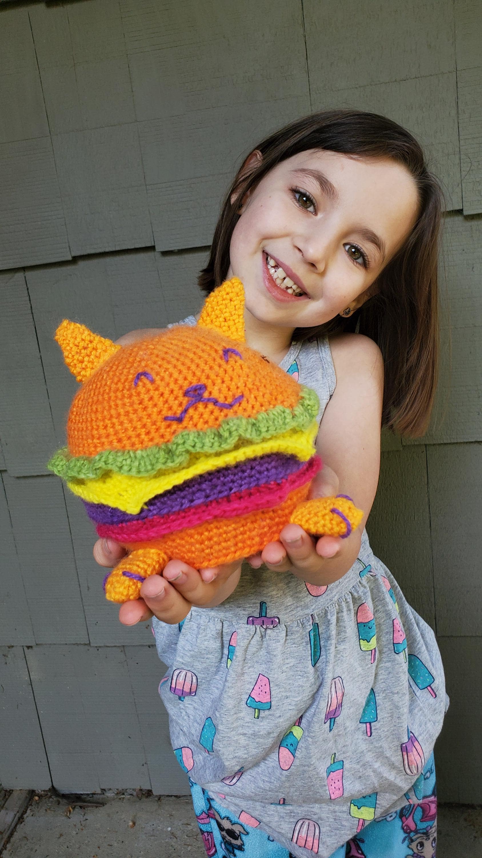 40 Rainbow Crochet Patterns to Brighten Home Decor, Gifts, and Everyday Accessories 37 Rainbow Crochet Hamburger Cat