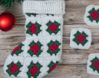Padrão de crochê para meia de Natal quadrada com visco (PDF)