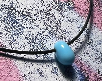Boho Hippie Adjustable Choker Necklace, Sky Blue Vintage Glass Teardrop Pendant