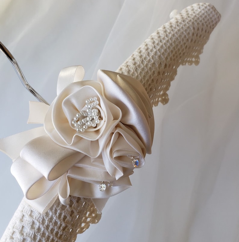 Bridal Hanger Padded Elegant Hanger Fabric Covered Hanger Brides Hanger Decorative Bridal Hanger Lace Bridal Hanger