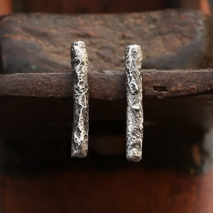 Oxidized silver bar stud earrings - dark 925 sterling silver textured geometric studs - boho handmade jewellery