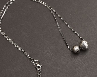 Sterling silver ball pendant necklace - oxidized 925 silver chain necklace - handmade modern minimalist necklace