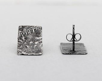 Oxidized silver rectangle stud earrings - geometric earrings - minimalist earrings - textured silver studs - artisan jewellery