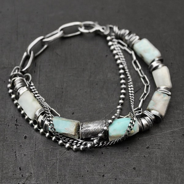 Larimar raw sterling silver bracelet - boho handmade oxidized silver bracelet - gift for her