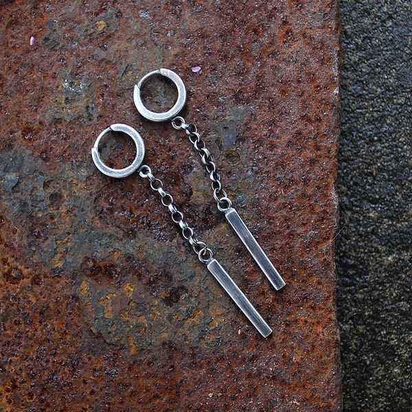 Sterling silver raw chain earrings, oxidized silver, long dangle earrings, silver chain, raw sterling silver, 925 silver