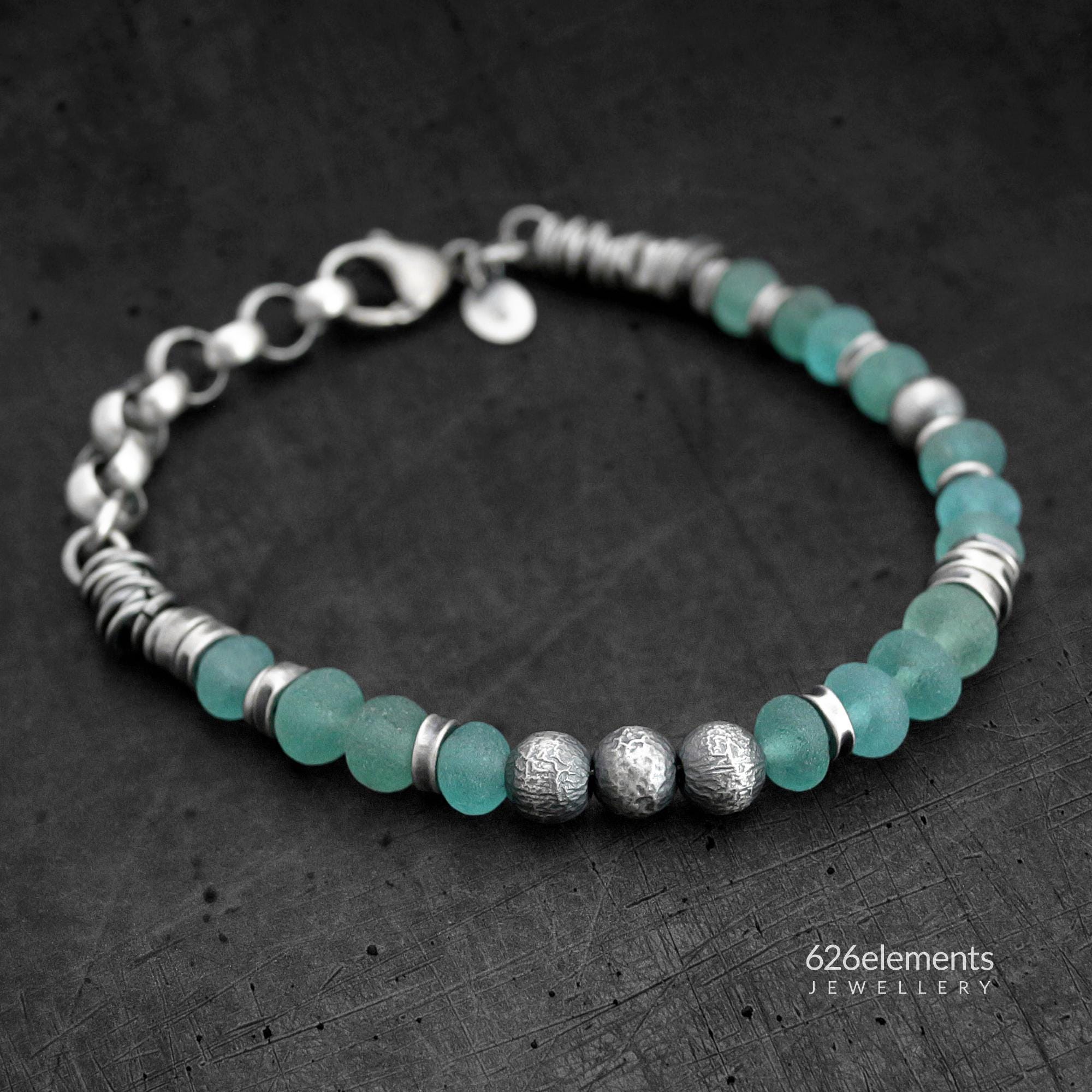 Bracciale in argento 925 con apatite blu-verde - bracciale da donna in argento sterling ossidato e apatite traslucida color oceano calmo - regalo per lei