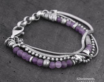 Amethyst Sterling Silber Armband - Oxidiertes 925 Silber, Lila Edelstein - Einzigartiger Schmuck Geschenk