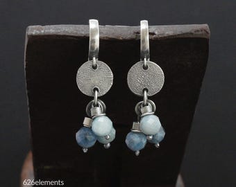 Blue Aquamarine Sterling Silver Earrings Sparkly Sea-toned - Main Image