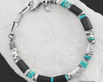 Men's Tourmaline & Sterling Silver Bracelet - Oxidised 925 Silver - 6mm Black Beaded Handmade Jewellery
