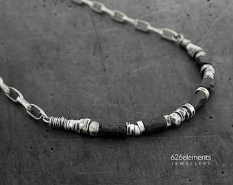 Herren Turmalin Sterling Silber Kette - schwarze Edelsteine und oxidierte 925 Silber Kette handgemachter Schmuck