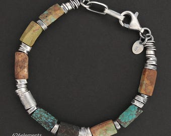 Men's Brown Turquoise & 925 Silver Bracelet - Oxidised Sterling Silver - Unique Handmade Jewellery