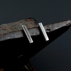 Oxidized Sterling Silver Bar Studs, Raw Sterling Silver Earrings, Sterling Stud, Modern Earrings, Birthday Gift, Minimalist Jewellery