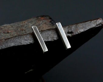 Oxidised sterling silver bar studs - raw 925 silver jewellery - minimalist modern earrings