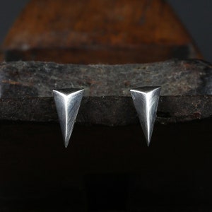 Earrings Raw Oxidized Sterling Silver Triangle Stud Earrings, Sterling Silver, Raw Sterling Silver, Sterling Stud, Modern Simple Earrings image 1