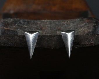 Earrings - Raw Oxidized Sterling Silver Triangle Stud Earrings, Sterling Silver, Raw Sterling Silver, Sterling Stud, Modern Simple Earrings