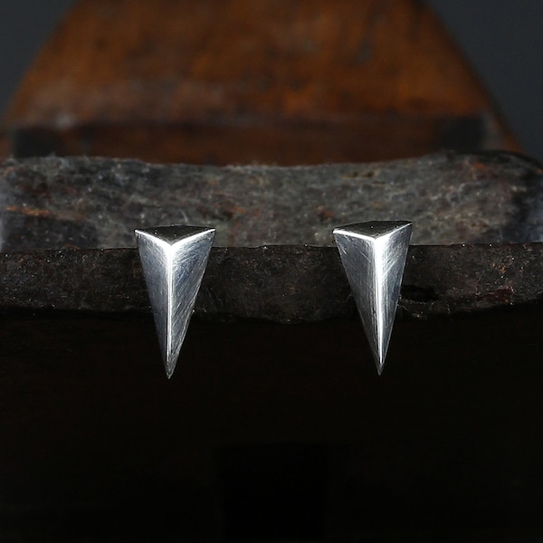 Earrings - Raw Oxidized Sterling Silver Triangle Stud Earrings, Sterling Silver, Raw Sterling Silver, Sterling Stud, Modern Simple Earrings