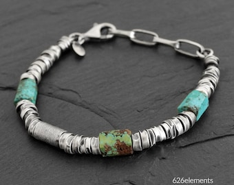 Türkis rohes Sterling Silber Armband - handgemachte Herren Armband blau, rustikal rustikal - Schmuck Geschenk