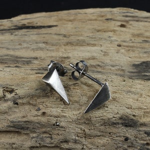 Earrings Raw Oxidized Sterling Silver Triangle Stud Earrings, Sterling Silver, Raw Sterling Silver, Sterling Stud, Modern Simple Earrings image 4