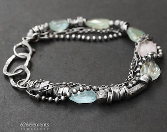 Silber Aquamarin Armband - oxidiertes 925 Silber Aquamarin Armband, handgemachter Boho Schmuck