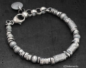 Rustikaler 925er Sterling Silber Perlenarmreif für Männer und Frauen
