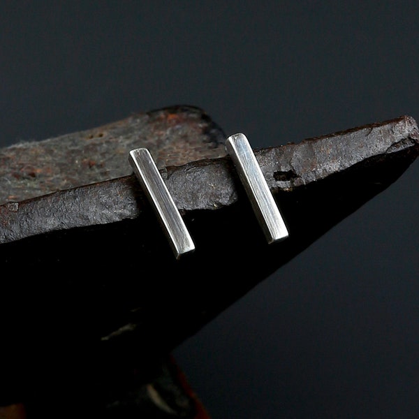 Oxidized Sterling Silver Bar Studs | Raw Sterling Silver Earrings | Sterling Stud | Modern Earrings | Gift for Her | Minimalist Jewellery