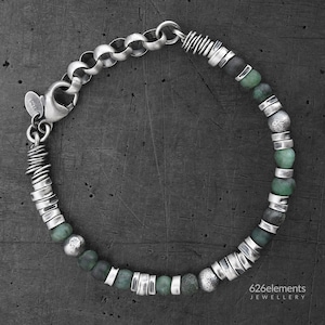 Emerald sterlingzilveren herenarmband - natuurlijke diepbosgroene edelstenen - geoxideerd zilver - handgemaakte sieraden