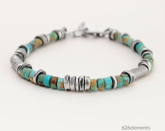 Sterling Silber & Türkis Boho Armband - 4 mm Perlen - Verstellbar Stackable - Handgemachter 925 Silber Schmuck