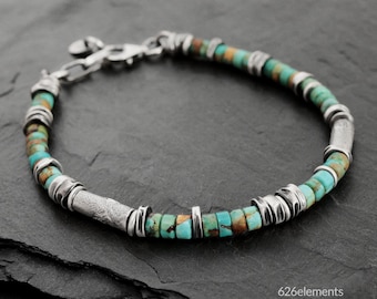 Heishi Beads & Sterling Silver Bracelet - Oxidised 925 Silver - 4mm - Handmade Jewellery