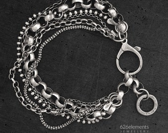 Sterling silver multi-strand bracelet - oxidised 925 sterling silver multi-chain unique modern statement women's bracelet