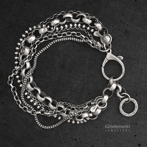 Sterling silver multi-strand bracelet - oxidised 925 sterling silver multi-chain unique modern statement women's bracelet