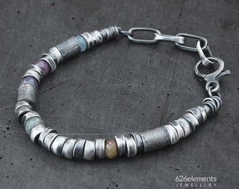 Sapphire sterling silver bracelet - handmade sapphire oxidised sterling silver bracelet