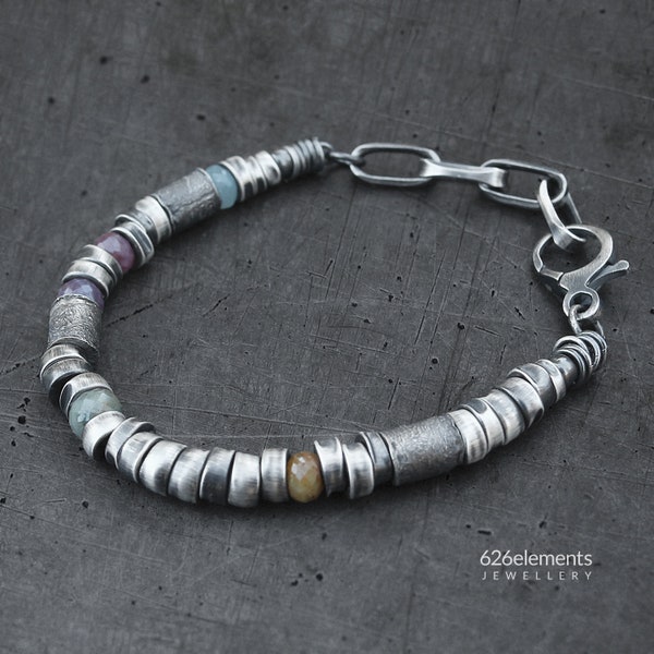 Sapphire sterling silver bracelet - handmade sapphire oxidised sterling silver bracelet