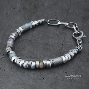 Sapphire oxidised 925 silver bracelet - sterling silver, gemstones, beads, unique artisan handmade jewellery