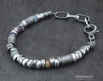 Sapphire oxidised 925 silver bracelet - sterling silver, gemstones, beads, unique artisan handmade jewellery