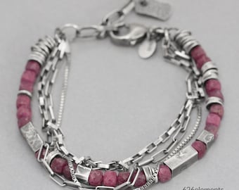 Rosa Rubin Sterling Silber Armband - oxidiertes 925 Silber, handgemachter Schmuck mit Edelsteinen, Juli Geburtsstein