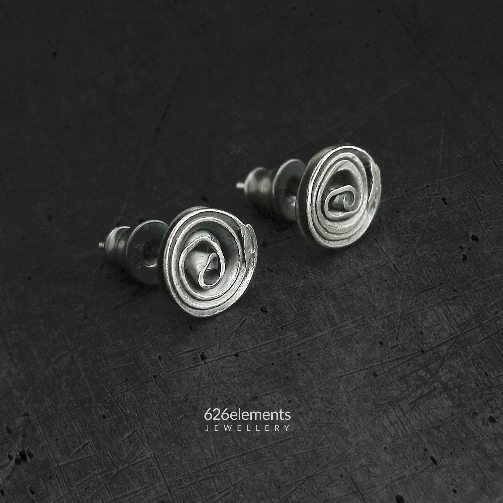 Small sterling silver swirl studs - oxidised 925 silver spiral shaped lightweight earrings - unique handmade gift