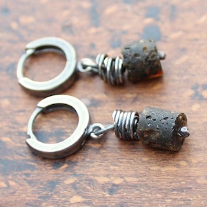 Sterling Silver Raw Amber Earrings | Raw Oxidized Sterling Silver Earrings | Amber Earrings | Modern Earrings | Minimalist Jewellery